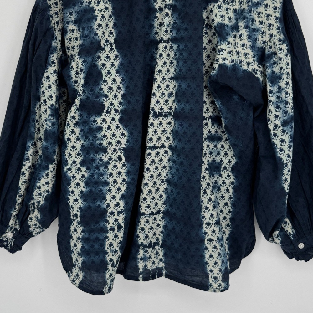 Madison Mathews Tie Dye Button Front Top Medium Navy Blue Boho Coastal Cotton - Picture 7 of 9